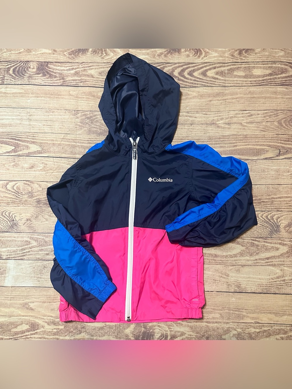 Columbia Youth Windbreaker Jacket Navy Blue Pink Size XS (6/6X)